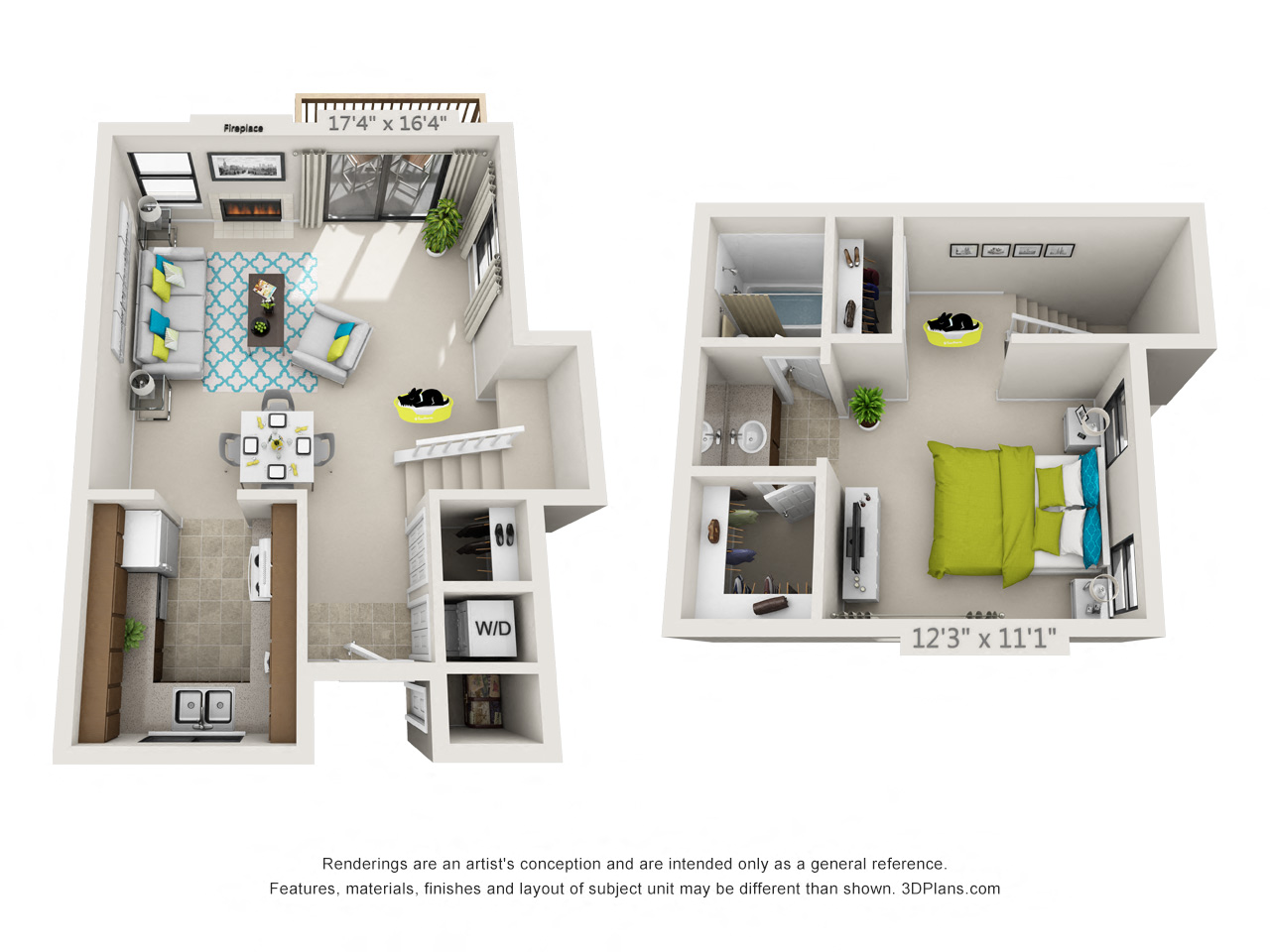 Floor plan for 1 bed, 1 bath, 705 sqft